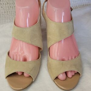 International Concepts INC Suede Sz 8 Shoes Beige 3 1/4" Heels dressy Sandals EU
